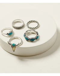 Shyanne Women's Steer Head and Feather Ring Set - 5 Piece
