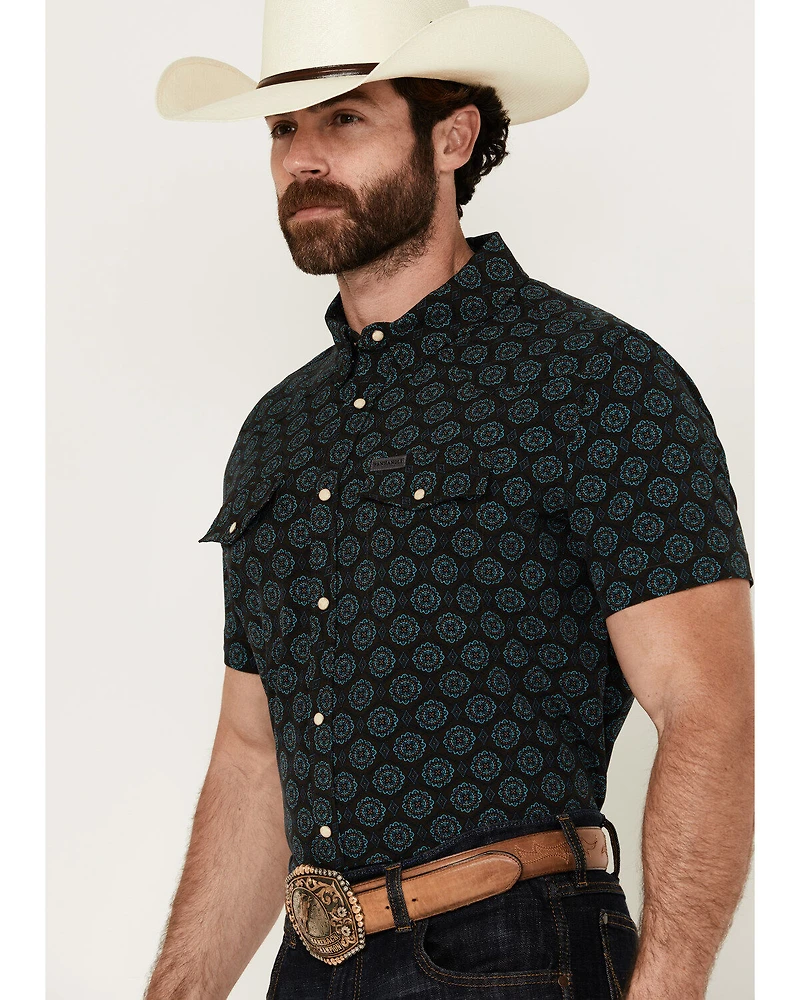 Panhandle Men's Medallion Print Short Sleeve Snap Stretch Western Shirt