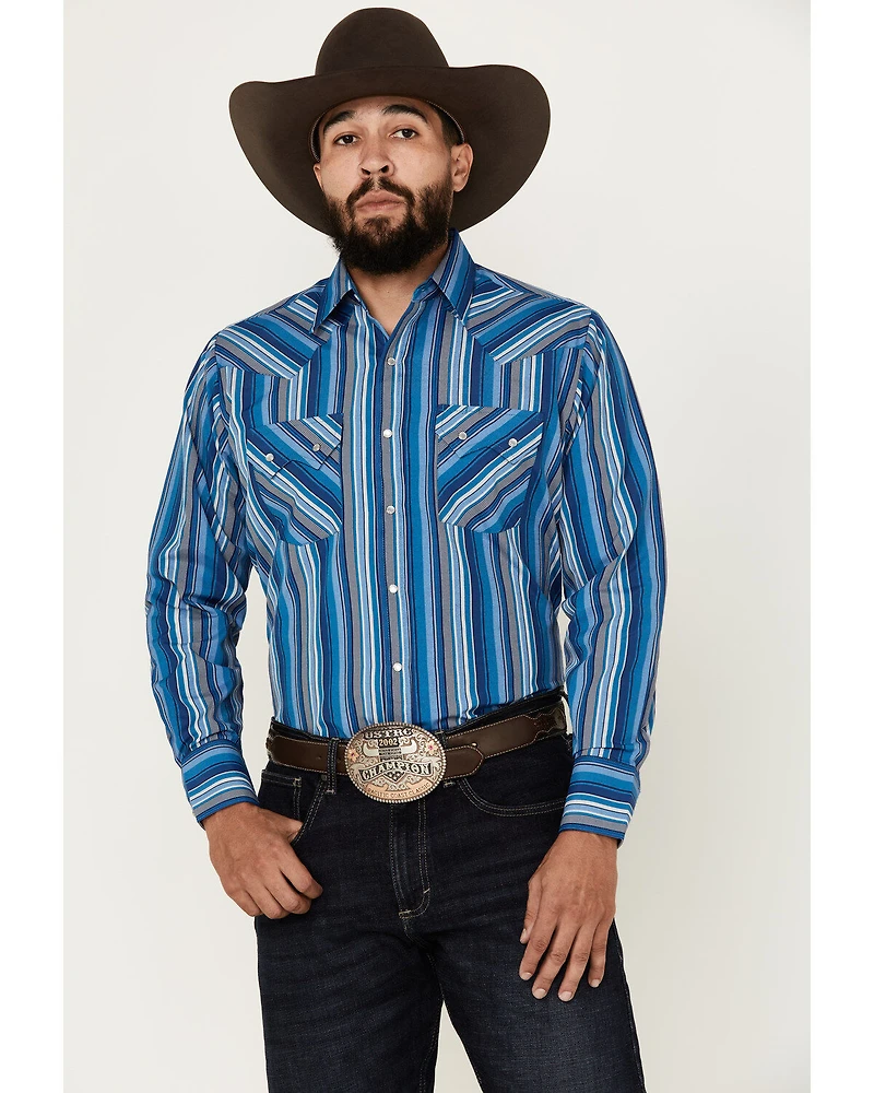 Ely Walker Men's Serape Striped Long Sleeve Pearl Snap Western Shirt