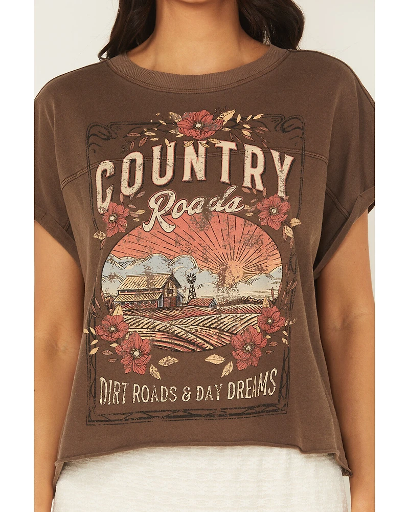 Cleo + Wolf Women's Country Roads Short Sleeve Cropped Graphic Tee