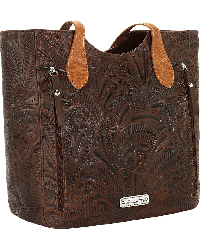 American West Women's Annie's Secret Collection Brown Large Zip Top Tote
