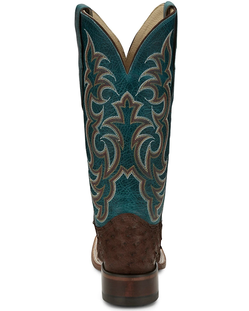 Justin Women's Exotic Full Quill Ostrich Western Boots - Broad Square Toe