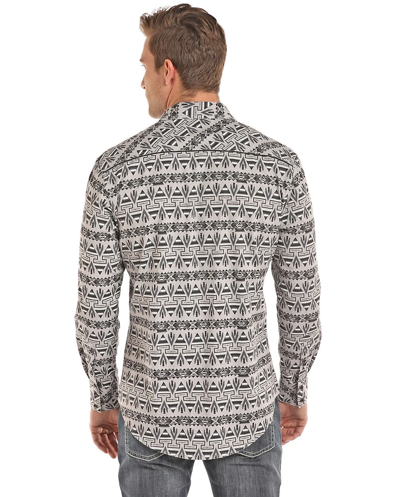 Rock & Roll Denim Men's Southwestern Chambray Print Long Sleeve Western Shirt