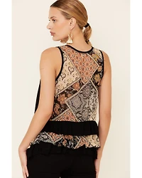 Mystree Women's Contrast Floral Boho Back Tank Top