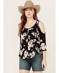 Wild Moss Women's Floral Print Cold Shoulder Top
