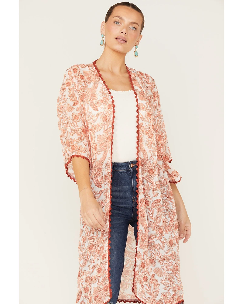 Wild Moss Women's Floral Print Sheer Kimono