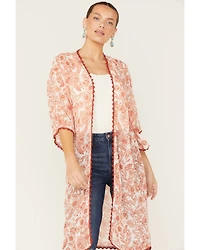 Wild Moss Women's Floral Print Sheer Kimono