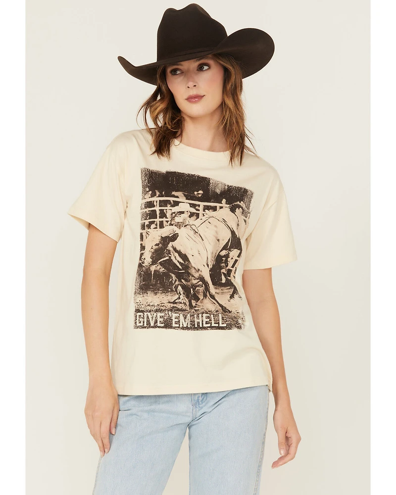 Shyanne Women's Give 'Em Hell Short Sleeve Boyfriend Graphic Tee