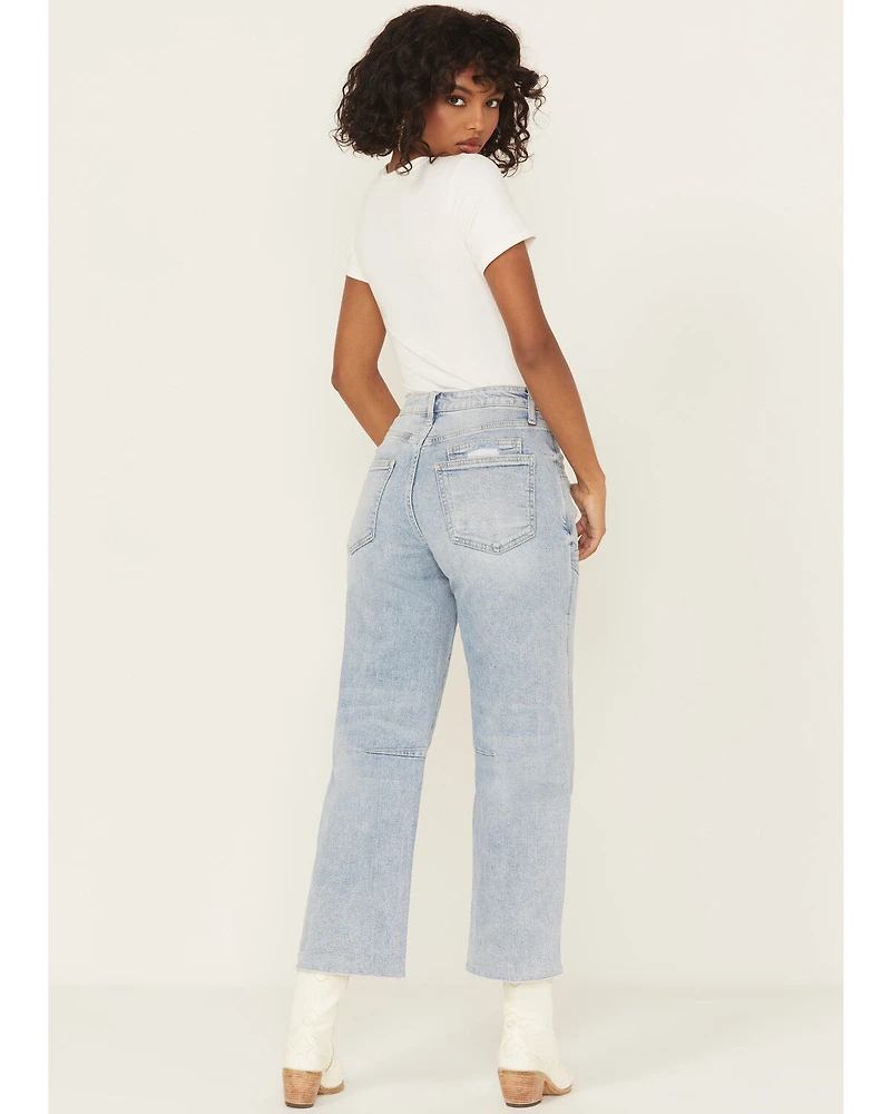 Flying Monkey Women's Katie Light Wash Super High Rise Barrel Stretch Denim Jeans