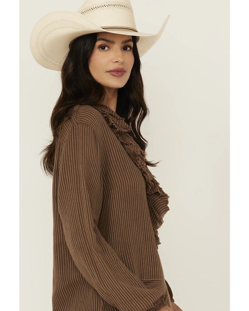 Cleo + Wolf Women's Bren Ruffle Front Long Sleeve Shirt