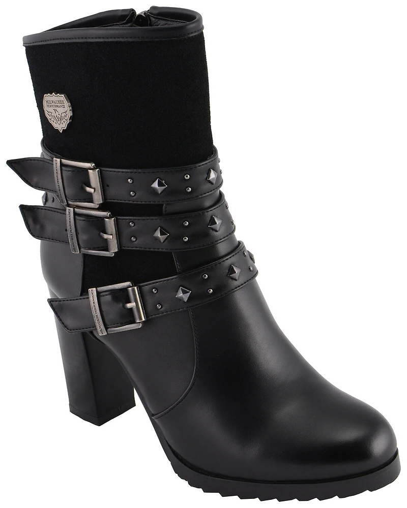 Milwaukee Leather Women's Block Heel Triple Strap Riding Boots - Round Toe