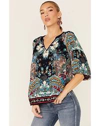 Bila Women's Boho Border Print V-Neckline Top