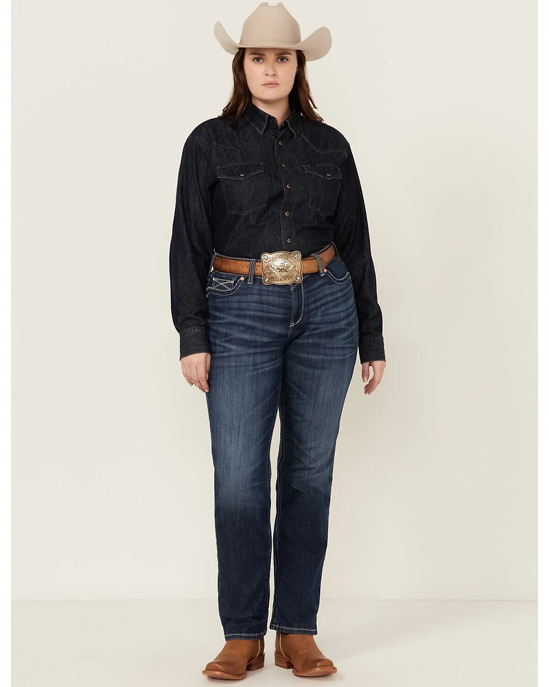 Ariat Women's Dark Wash Mid Rise Everlee Stretch Straight Jeans - Plus