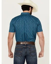 RANK 45® Men's Interlock Plains Abstract Geo Print Short Sleeve Button-Down Stretch Western Shirt