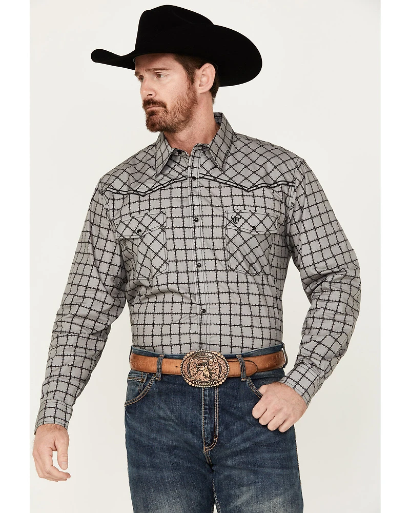 Cowboy Hardware Men's Barbed Wire Print Long Sleeve Snap Western Shirt