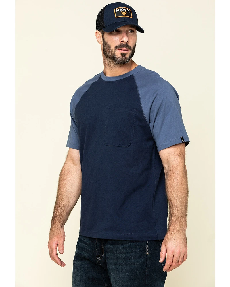 Hawx Men's Navy Midland Short Sleeve Baseball Work T-Shirt - Tall