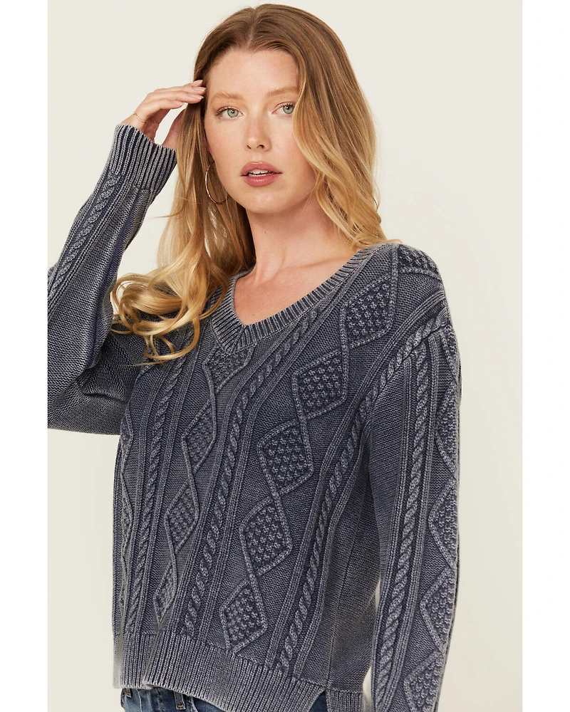 Cleo + Wolf Women's Clark Acid Wash Cable Knit Sweater