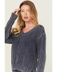 Cleo + Wolf Women's Clark Acid Wash Cable Knit Sweater