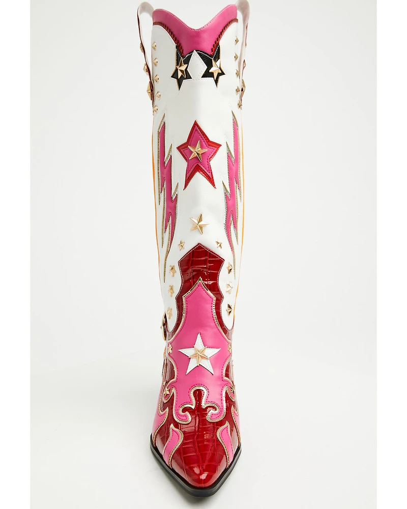 Azalea Wang Women's Cheona Star Studded Inlay Tall Fashion Boots - Snip Toe