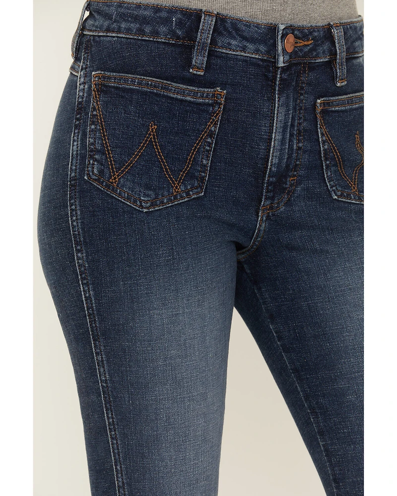 Wrangler Retro Women's Medium Wash High Rise Flare Patch Pocket Victoria Jeans