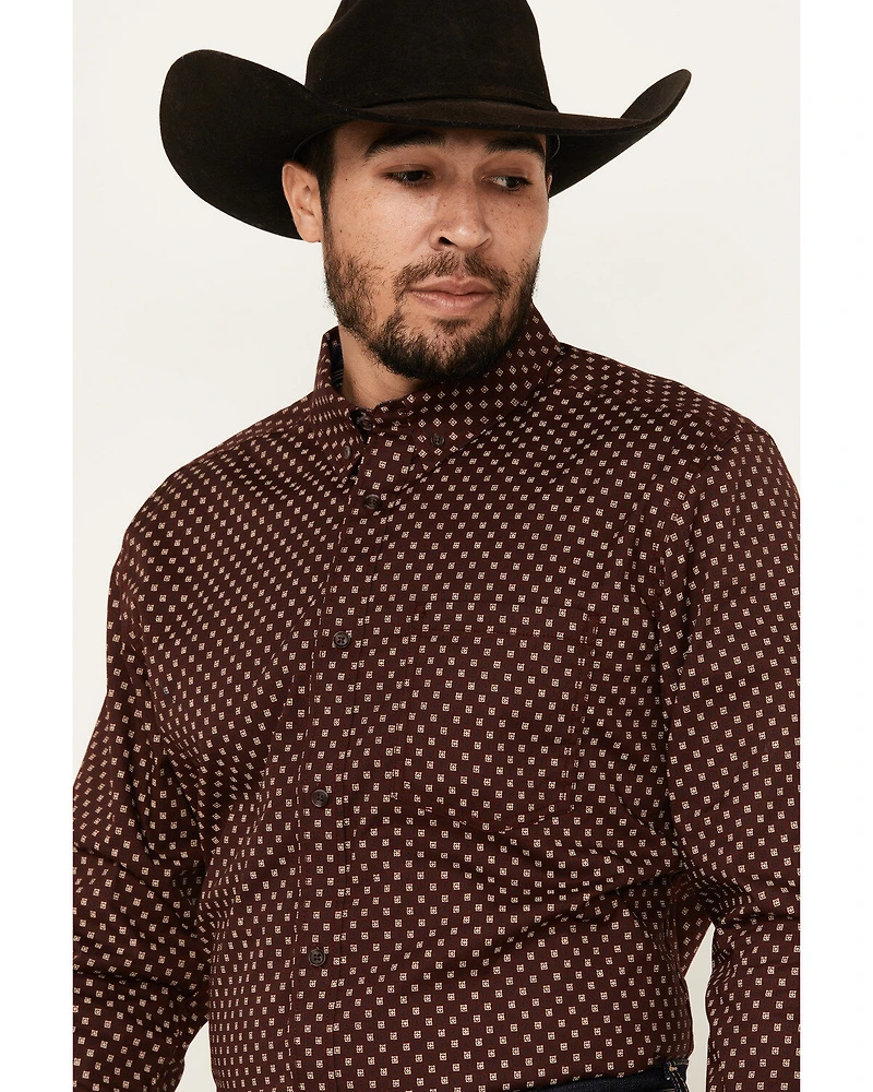 Cody James Men's Big Deal Geo Print Long Sleeve Button-Down Stretch Western Shirt