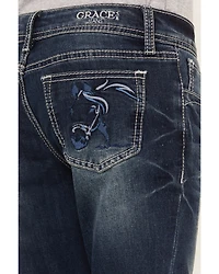 Grace LA Girls' Medium Wash Horse Outline Bootcut Jeans