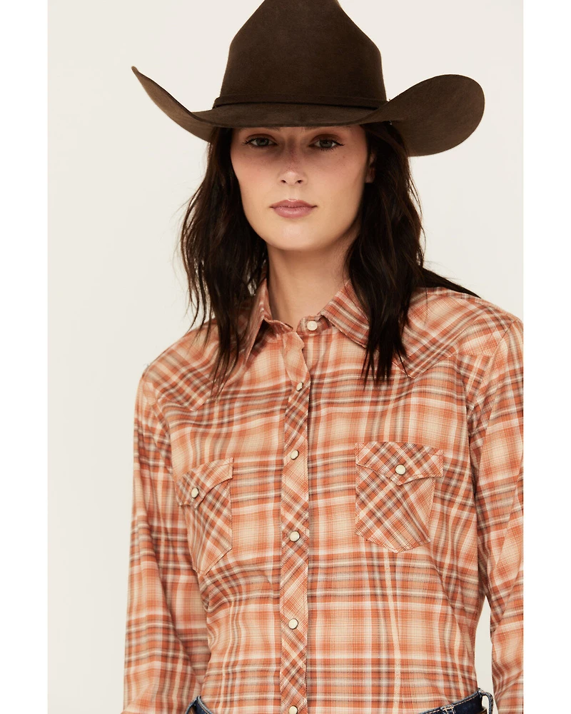 Rough Stock by Panhandle Women's Plaid Print Long Sleeve Snap Western Shirt