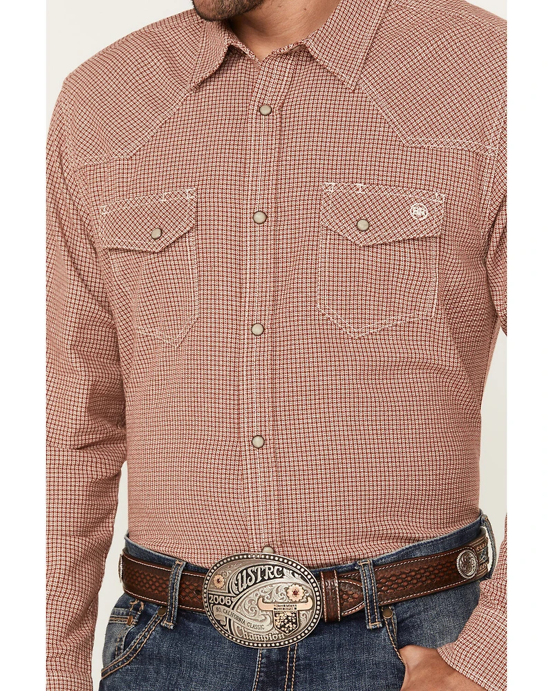 Blue Ranchwear Men's Plaid Print Long Sleeve Western Pearl Snap Shirt