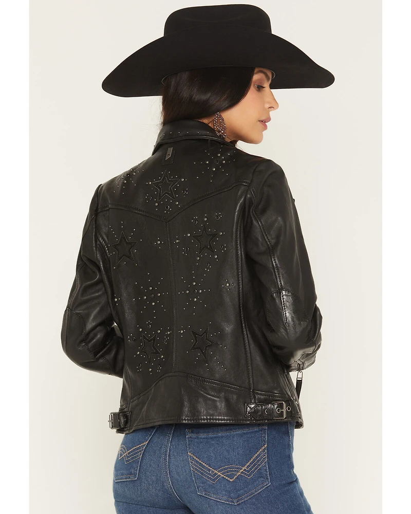Mauritius Women's Morgan Studded Scatter Star Leather Jacket