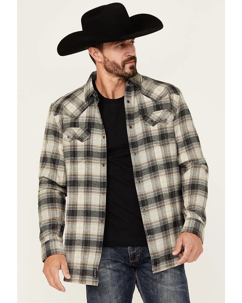 Moonshine Spirit Men's String Fellow Plaid Print Long Sleeve Snap Western Shirt