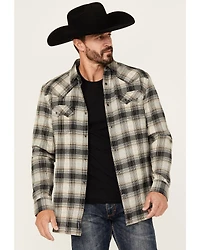 Moonshine Spirit Men's String Fellow Plaid Print Long Sleeve Snap Western Shirt