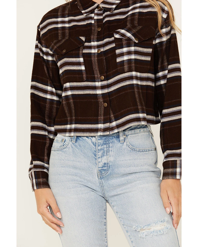 Cleo + Wolf Women's Cropped Plaid Print Flannel Shirt