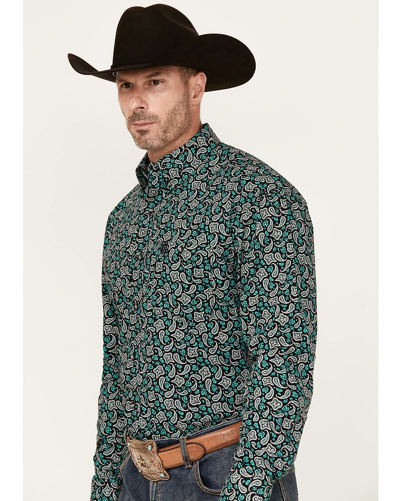 George Strait by Wrangler Men's Paisley Print Long Sleeve Button-Down Stretch Western Shirt