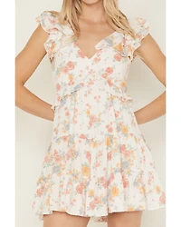 Ash & Violet Women's Floral Print Ruffle Trim Mini Dress
