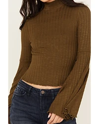 Shyanne Women's Rib Knit Mock Neck Bell Sleeve Top