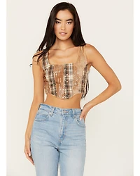 Miss Me Women's Sequins Plaid Print Cropped Tank