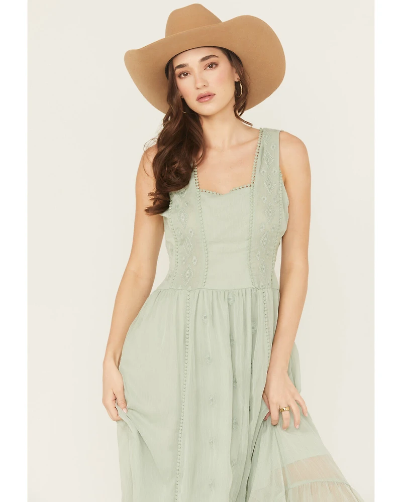 Panhandle Women's Chiffon Embroidered Sleeveless Midi Dress