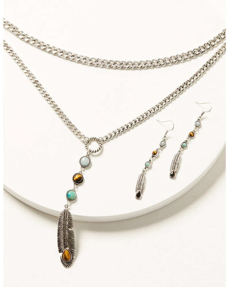 Shyanne Women's Juniper Sky Feather Jewelry Set - 2 Piece
