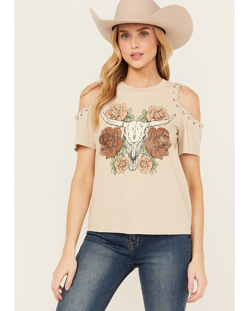 Shyanne Women's Cold Shoulder Steerhead Graphic Tee