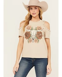 Shyanne Women's Cold Shoulder Steerhead Graphic Tee