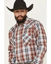 Ely Walker Men's Plaid Print Long Sleeve Pearl Snap Western Shirt
