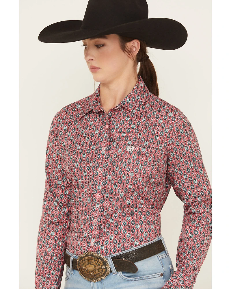 Cinch Women's Geo Print Long Sleeve Button-Down Western Shirt