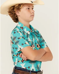 Rock & Roll Denim Boys' Tek Southwestern Print Short Sleeve Snap Western Shirt