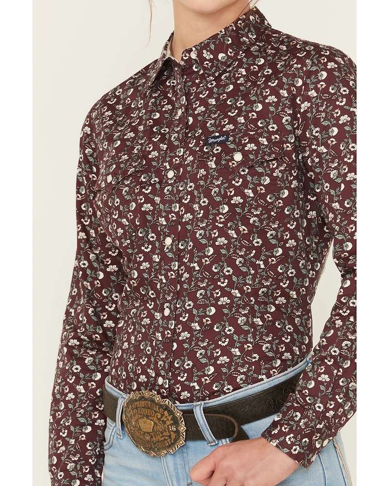 Wrangler Retro Women's Floral Print Long Sleeve Snap Western Shirt