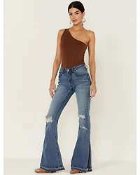 Shyanne Women's Mid Release Hem Side Slit Flare Jeans
