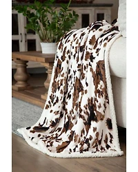 Carstens Home Tri-Color Cowhide Plush Sherpa Throw