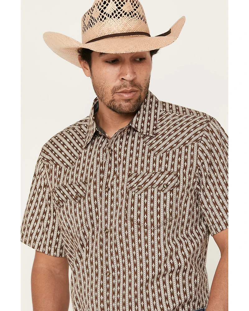 Moonshine Spirit Men's Diamond Striped Short Sleeve Snap Western Shirt