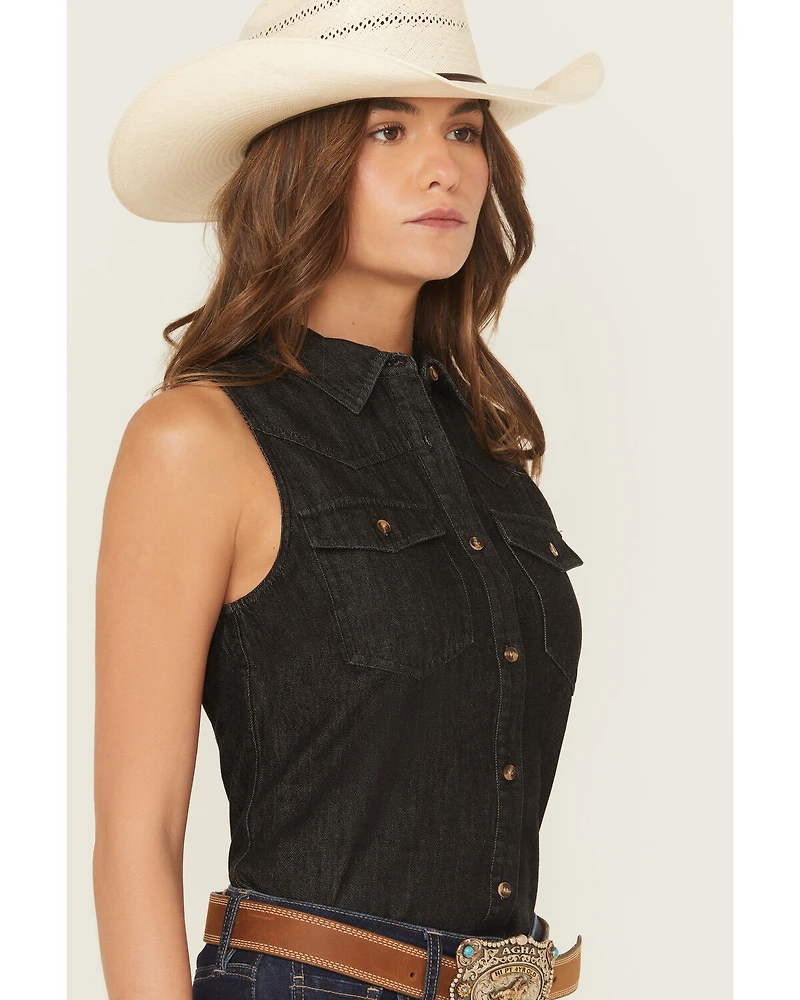 Shyanne Women's Chambray Sleeveless Button-Down Western Shirt
