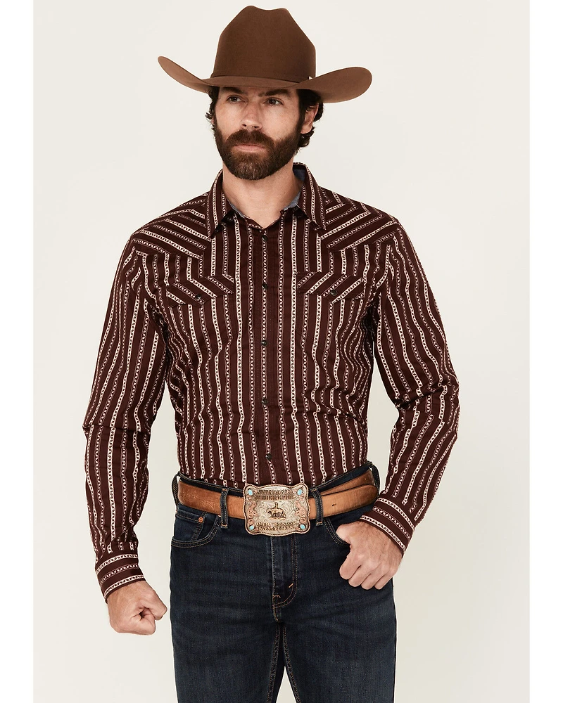 Cody James Men's Hansen Vertical Striped Wallpaper Print Long Sleeve Snap Western Shirt