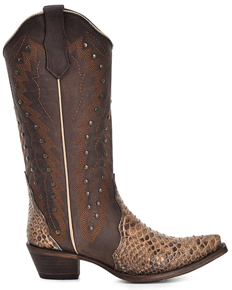 Circle G Women's Exotic Python Studded Western Boots - Snip Toe